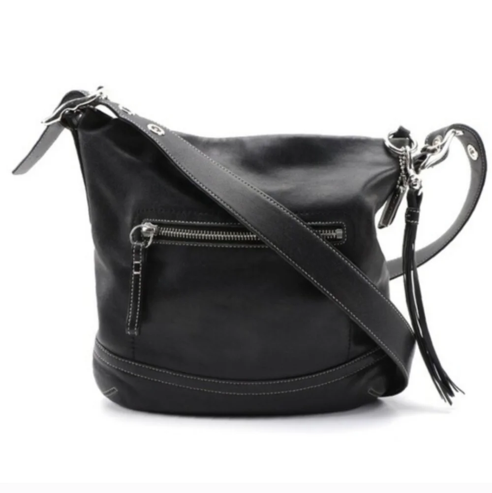Coach 1415 Soho Slim Y2K Black Leather Hobo Fringe Tasseled Shoulder Bag